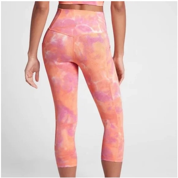 NWT Athleta Salutation Stash Pocket II Capri Orange and Pink Tie Dye Yoga S - Picture 2 of 7